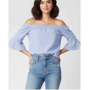 Sweet Wanderer Classic Off The Shoulder Bell Sleeves Pinstripe Blouse Small